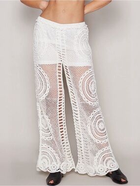 NWT POL Bohemian White Crochet Wide Leg Pants One Size